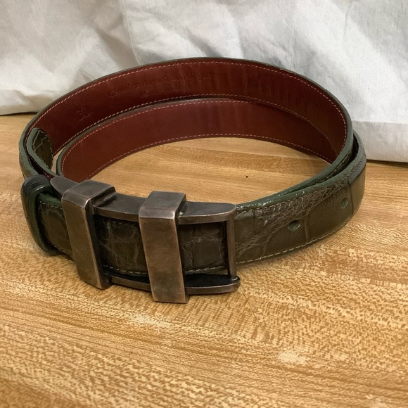 Pat Areias Men’s Belt Sz 30 Dark Green Alligator Leather Silver 925 Heavy Buckle - Picture 13 of 14